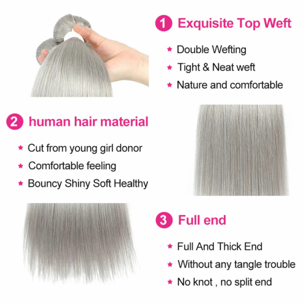Virgin Hair Natural Straight Grey Hair Bundles - Image 7